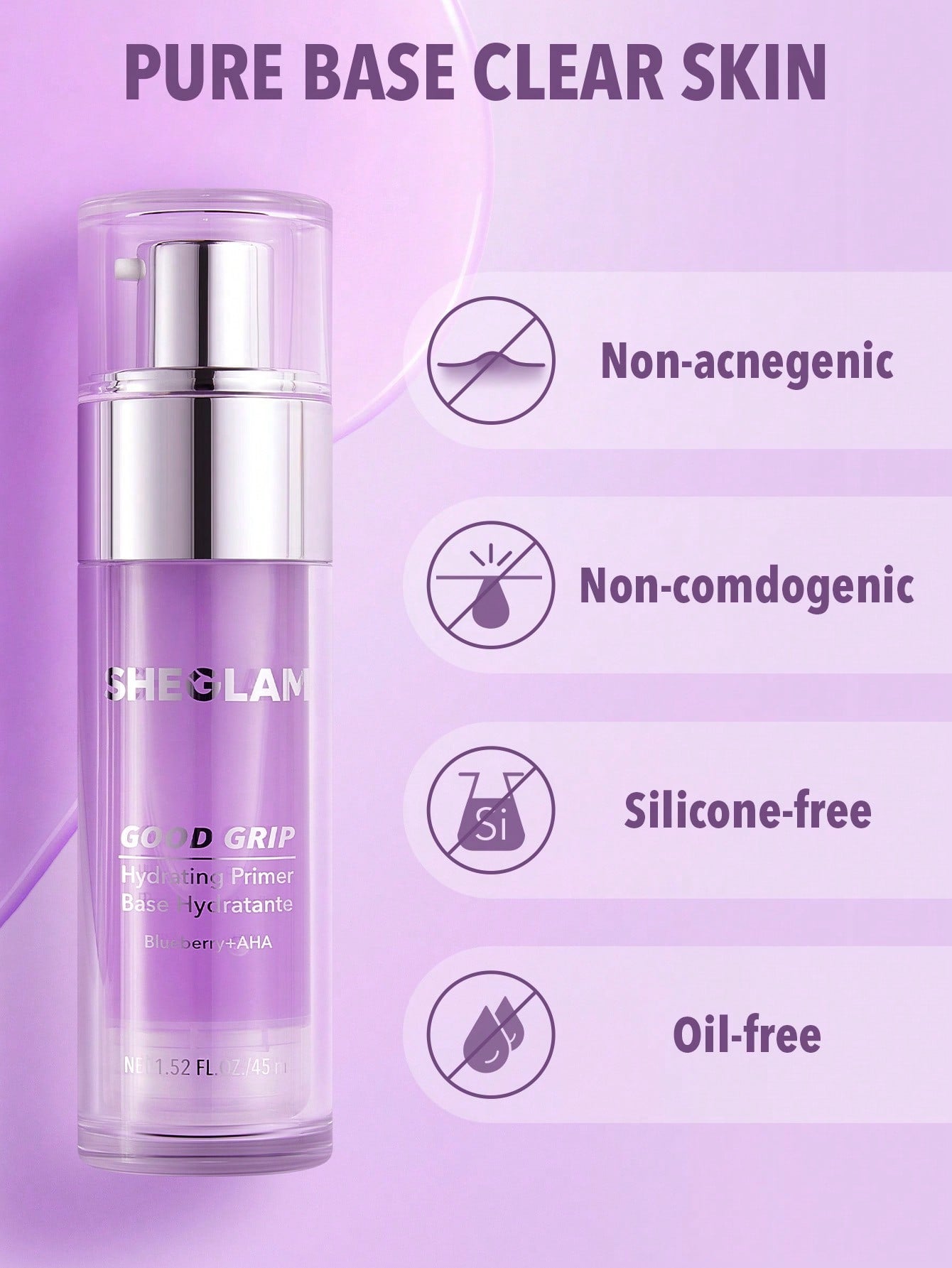 Prebase hidratante Good Grip de arándanos y AHA SHEGLAM