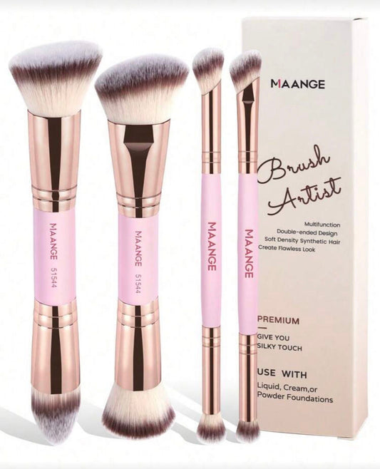 Juego profesional de brochas de maquillaje facial MAANGE de 4 piezas con doble cabezal